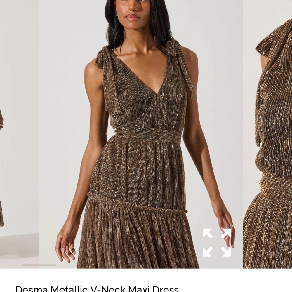 NWT ASTR  Desma Dress Metallic Bronze V-Neck Maxi Dress Size L - Picture 5 of 12